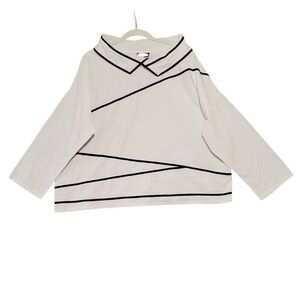 VTG Zina Beverly Hills Women's Boxy White Black Accents 100% Cotton Top Art